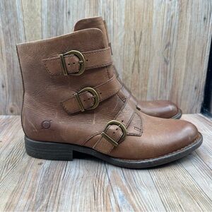Born Nivine Brown Leather Buckle Ankle Boots Women's Size 7